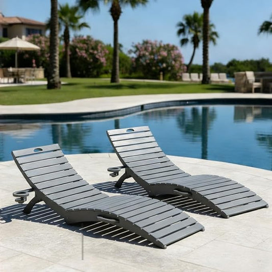 Folding HDPE Pool Lounge Chairs Set of 2, Pre-Assembled Outdoor Chaise Lounge by YourPerfectOutdoorEscape