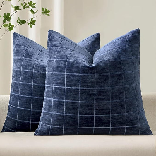 MIULEE Decorative Chenille Check Throw Pillow Covers Vintage Plaid Couch by MIULEE