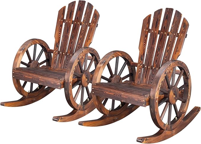Outvita Adirondack Rocking Chair Set of 2, Wood Wagon Rocker, Outdoor Wooden by Outvita