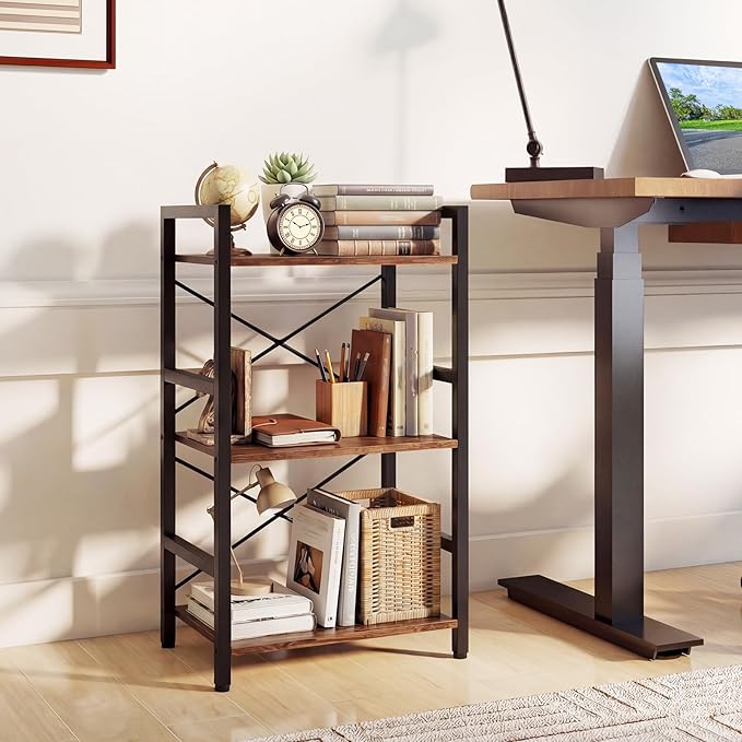Tangkula 3-Tier Industrial Bookshelf, 16.5" Width Wooden Open Bookcase - Image 2