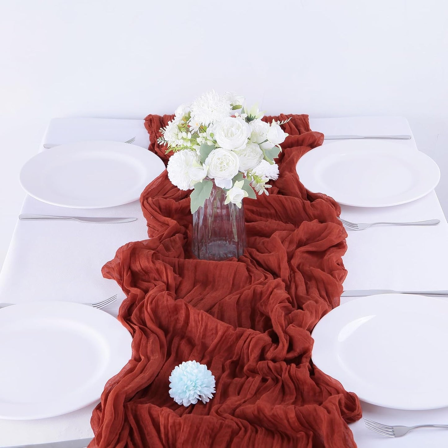 4 Pack Terracotta Cheesecloth Table Runner 35x120 Inch Boho Gauze Fabric Cheese Cloth Table Runner 10Ft Rustic Romantic Sheer Table Runners for Wedding Party Bridal Baby Shower Long Table Decoration