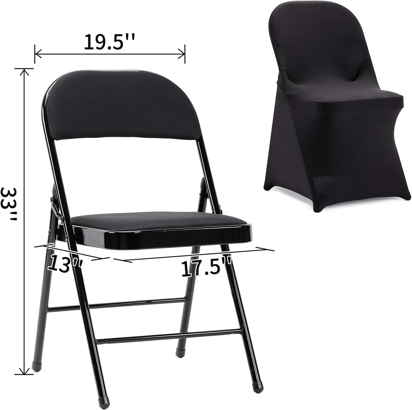 Peomeise Stretch Spandex Folding Chair Cover for Wedding Party Dining Banquet Event (Black,6pcs)