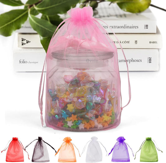 ANZNKU 100 Pack Premium Sheer Organza Bags 6x9 inches Mesh Bags Drawstring, Gift Bag for Party Wedding Christmas, Organza Favor Bag Drawstring(Pink)