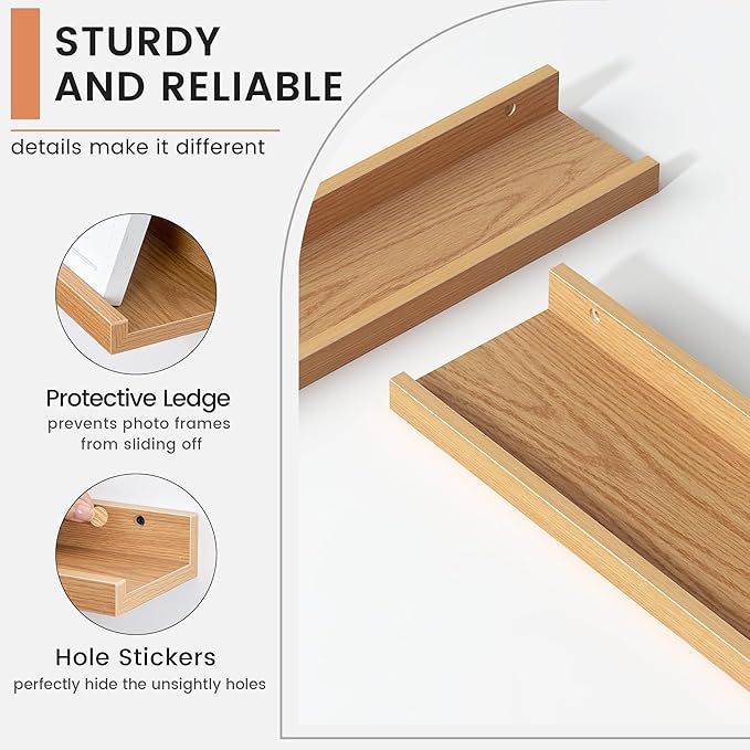 Floating Picture Ledge Shelves Set of 8, 16 Inch Shelves - Image 4