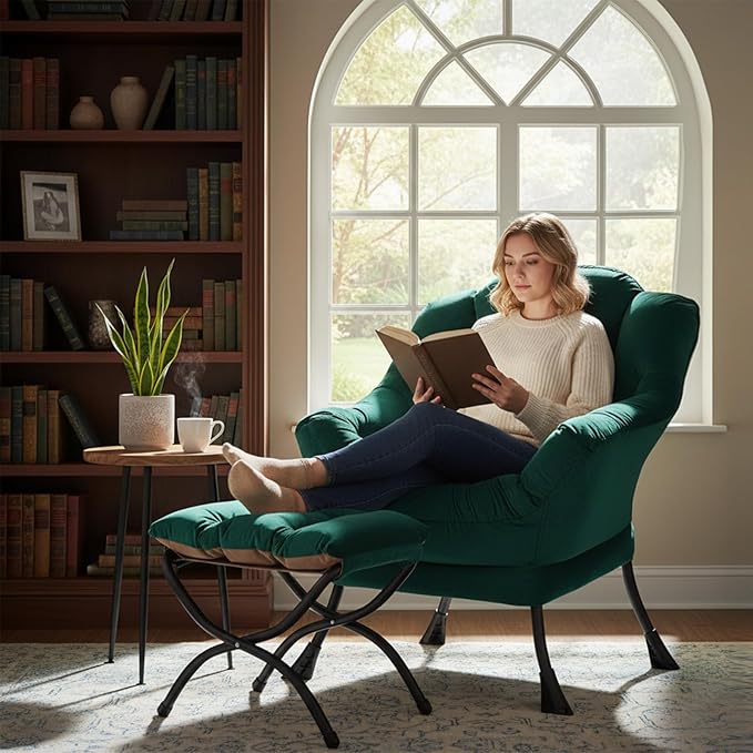 Welnow Lazy Chair with Ottoman, Modern Accent Chair with Armrests and a Side - Image 2