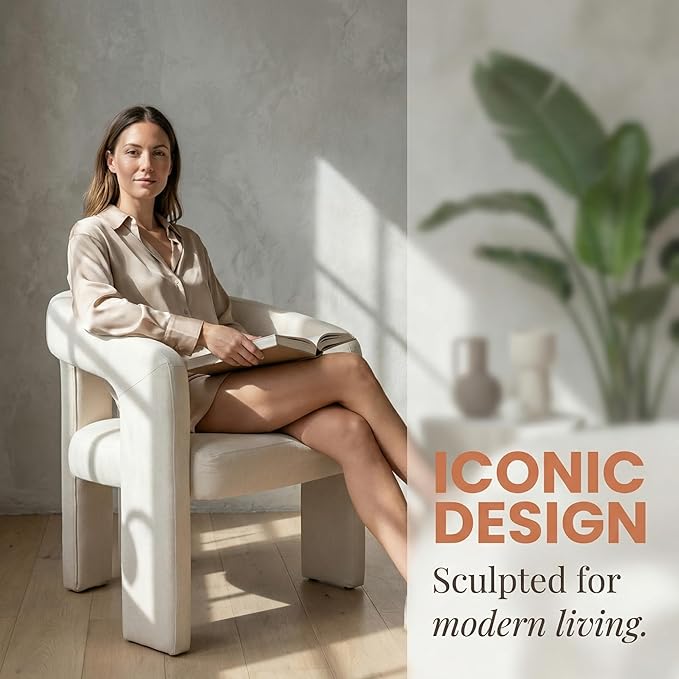 Hyfirm Upholstered Barrel Dining Chair, Linen Fabric Modern Accent Vanity Chair - Image 9