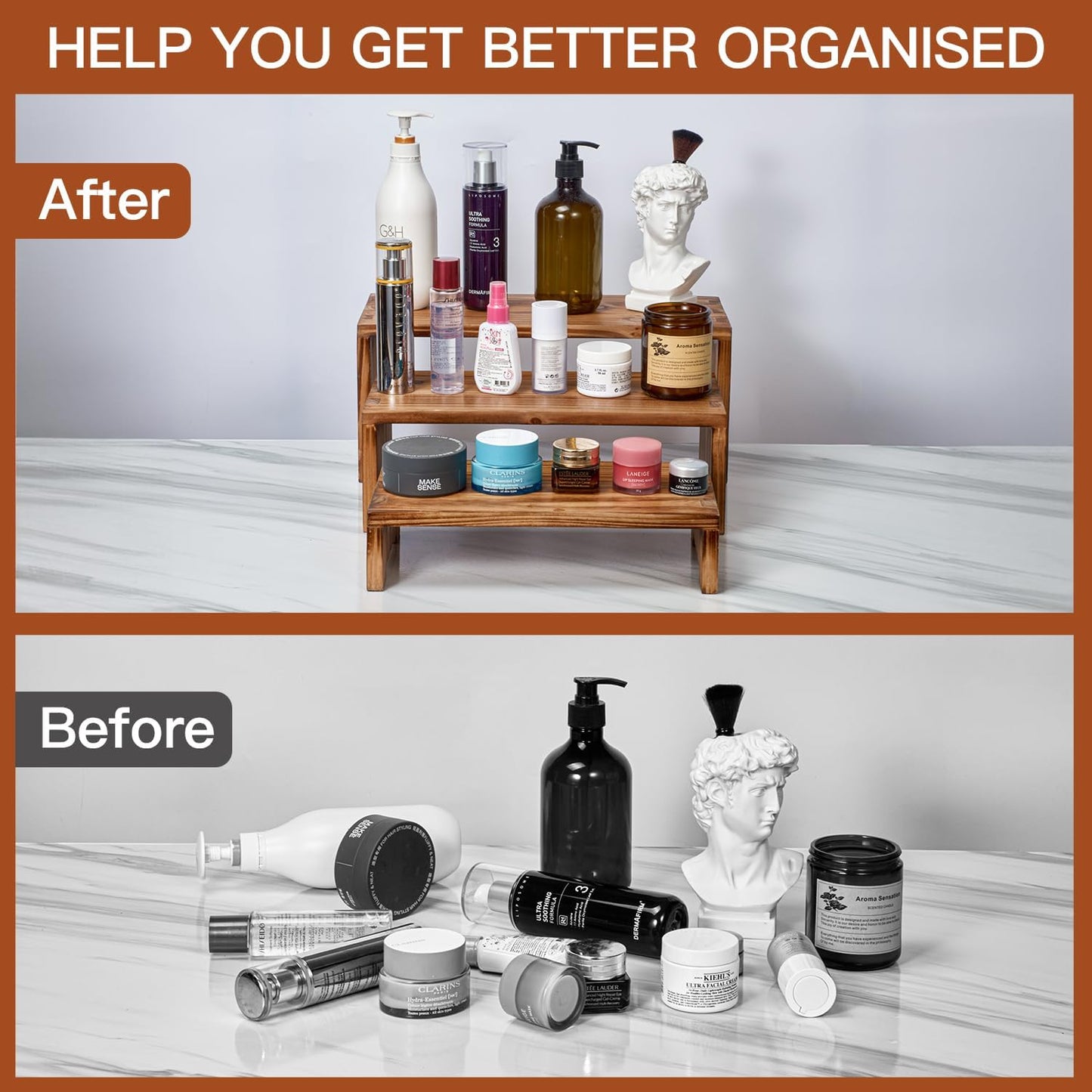 Set of 3 Wooden Rustic Cupcake Stand for 24 Cupcakes, Stepped Wood Display Stand for Weddings, Tiered Party Buffet Table Display Nesting Riser for Food , Dessert, Cookie, Craft Show, Burnt