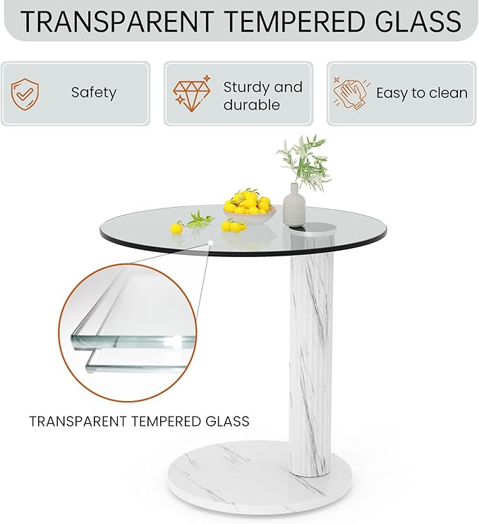 Hooseng Glass Round Coffee Table End Table, 22-Inch Modern Tempered Transparent - Image 9