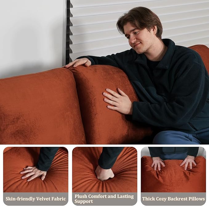EASE MOOSE 88.5" Large Seat Velvet Loveseat Sofa, Modern Deep Seat Couches - Image 7