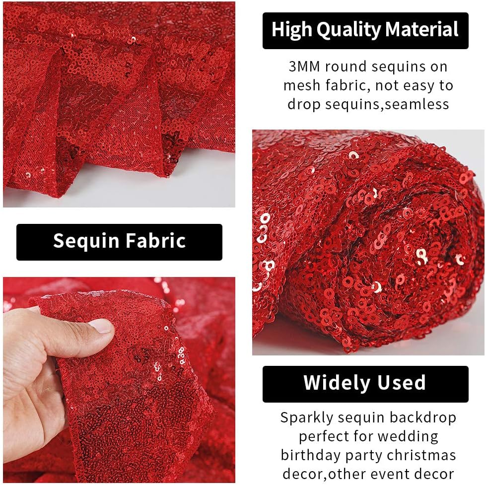 Hahuho Red Sequin Backdrop Curtain, 4PCS 2FTx8FT Glitter Backdrop Curtain for Parties, Christmas, Wedding, Party Decoration（4 Panels, 2FT x 8FT, Red