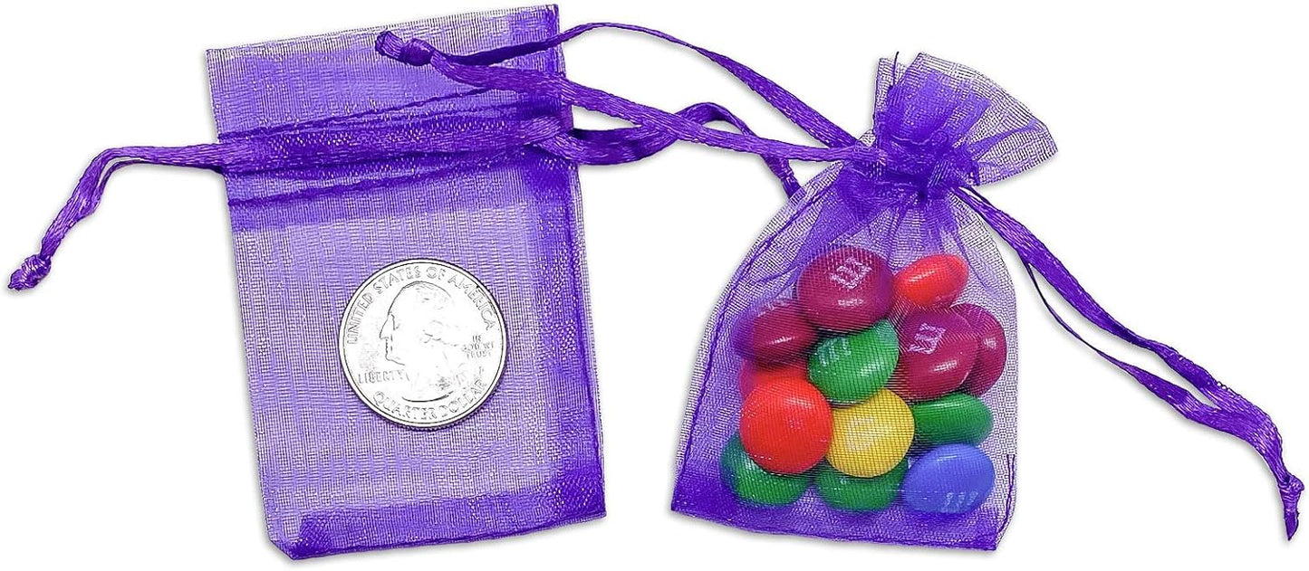 TheDisplayGuys 48-Pack 2" x 2-3/4" Purple Sheer Organza Gift Bags with Drawstring, Goodie Bags for Jewelry, Candy Bags, Treat Bags, Wedding Favors Small Mesh Bags