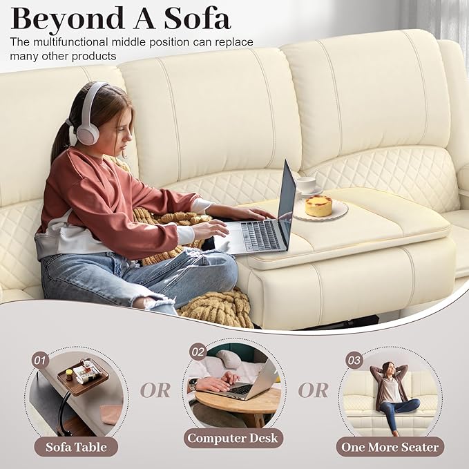 Yolsali 3-Seater Recliner Sofa, Manual Reclining Couch - Image 3