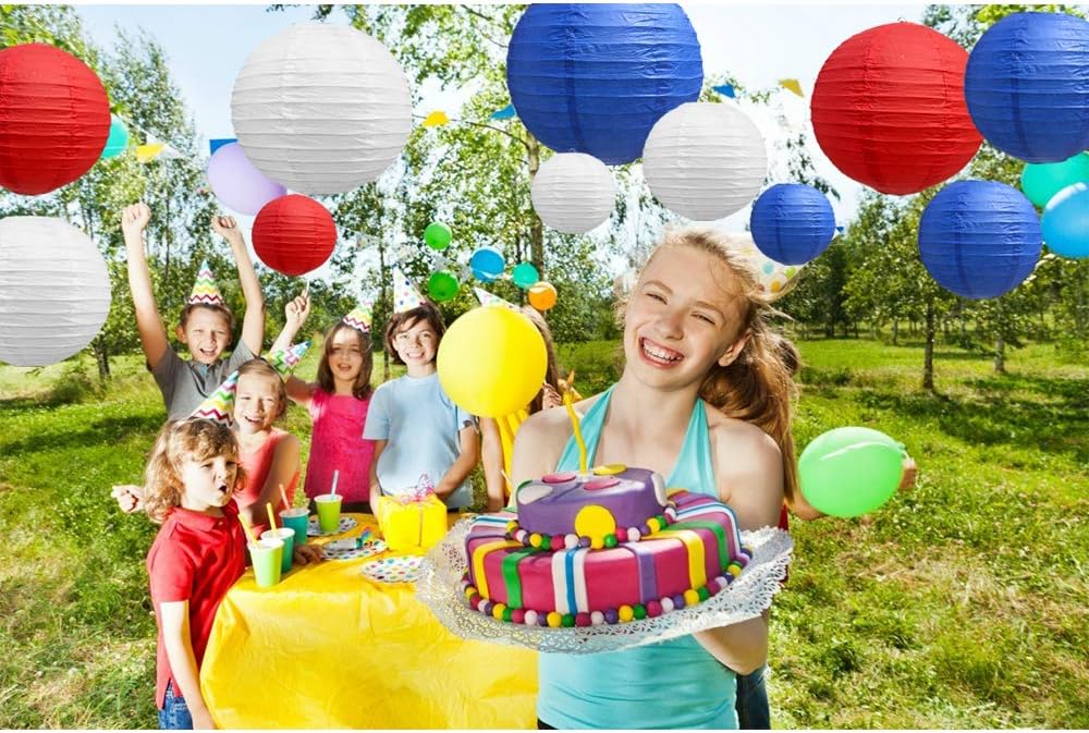 BEISHIDA 21 Pcs Red Blue White Round Paper Lanterns Decorative Hanging Asia Chinese Japanese Paper Lanterns Lamp for Birthday Wedding Baby Bridal Shower Home Decor Party Decoration