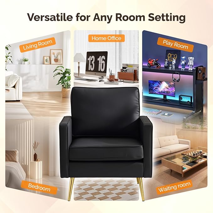 VINGLI Modern PU Leather Accent Chair, Single Sofa Chair - Image 8