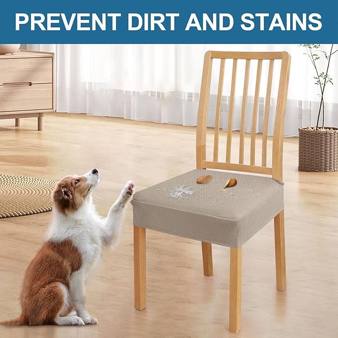 Smiry Waterproof Seat Covers for Dining Room Chairs Set of 2, Stretch Jacquard - Image 6