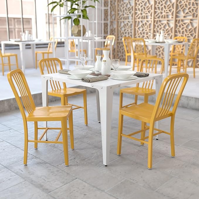 Flash Furniture Gael Commercial Grade 2 Pack Yellow Metal Indoor-Outdoor Chair - Image 2