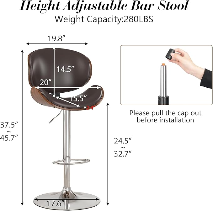 KCC Bar Stools Set of 3, Swivel Adjustable Height Barstools, PU Leather - Image 2