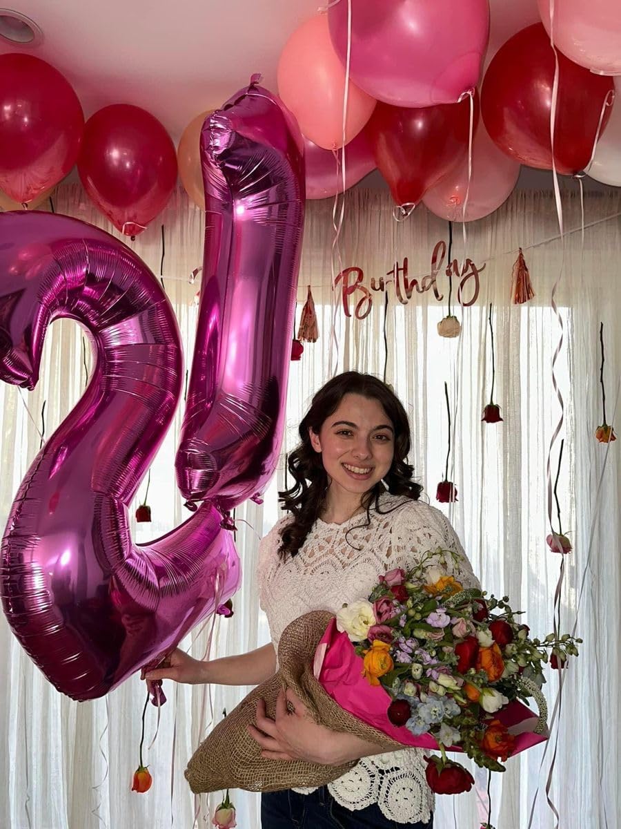 Rosy Purple Number 1 Balloon 40 inch, Number 1 Birthday Balloons for Boy Girl, Rosy Purple Foil One Balloon for 1st 10 11 12 16 18 Birthday Party, Anniversary Celebration Numbers Decorations