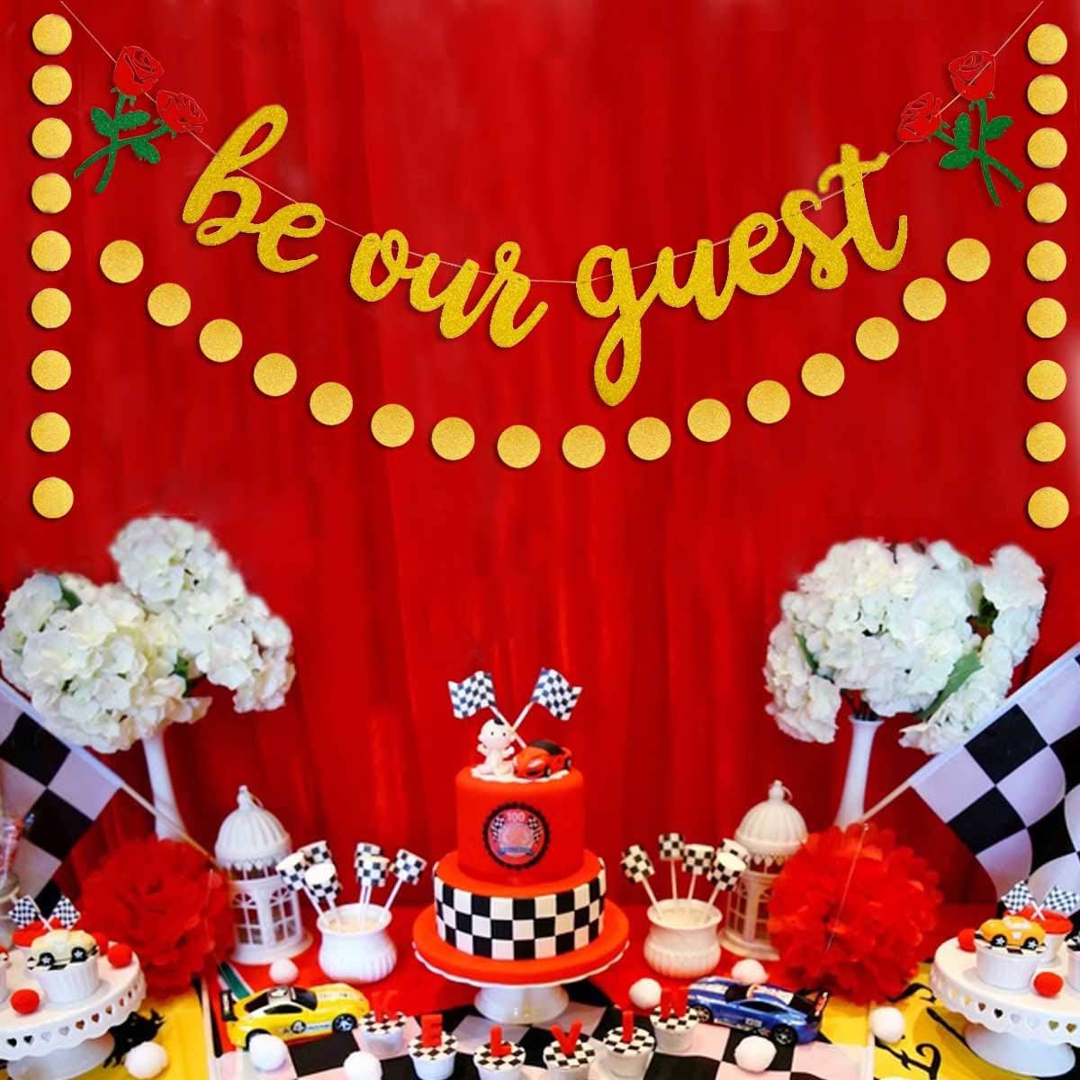 Be Our Guest Gold Sign Banner - Reception Banner for Beauty And The Beast Party, Bridal Shower, Wedding, Engagement, Bachelorette, Baby Shower, Birthday, Housewarming Decorations
