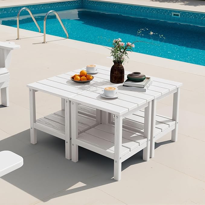 SERWALL 2-Tier HDPE Outdoor Side Tables Set of 4, Weatherproof Rectangular by SERWALL