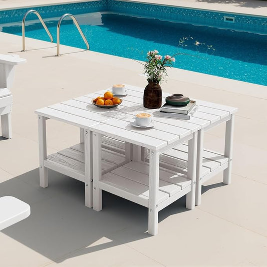 SERWALL 2-Tier HDPE Outdoor Side Tables Set of 4, Weatherproof Rectangular by SERWALL