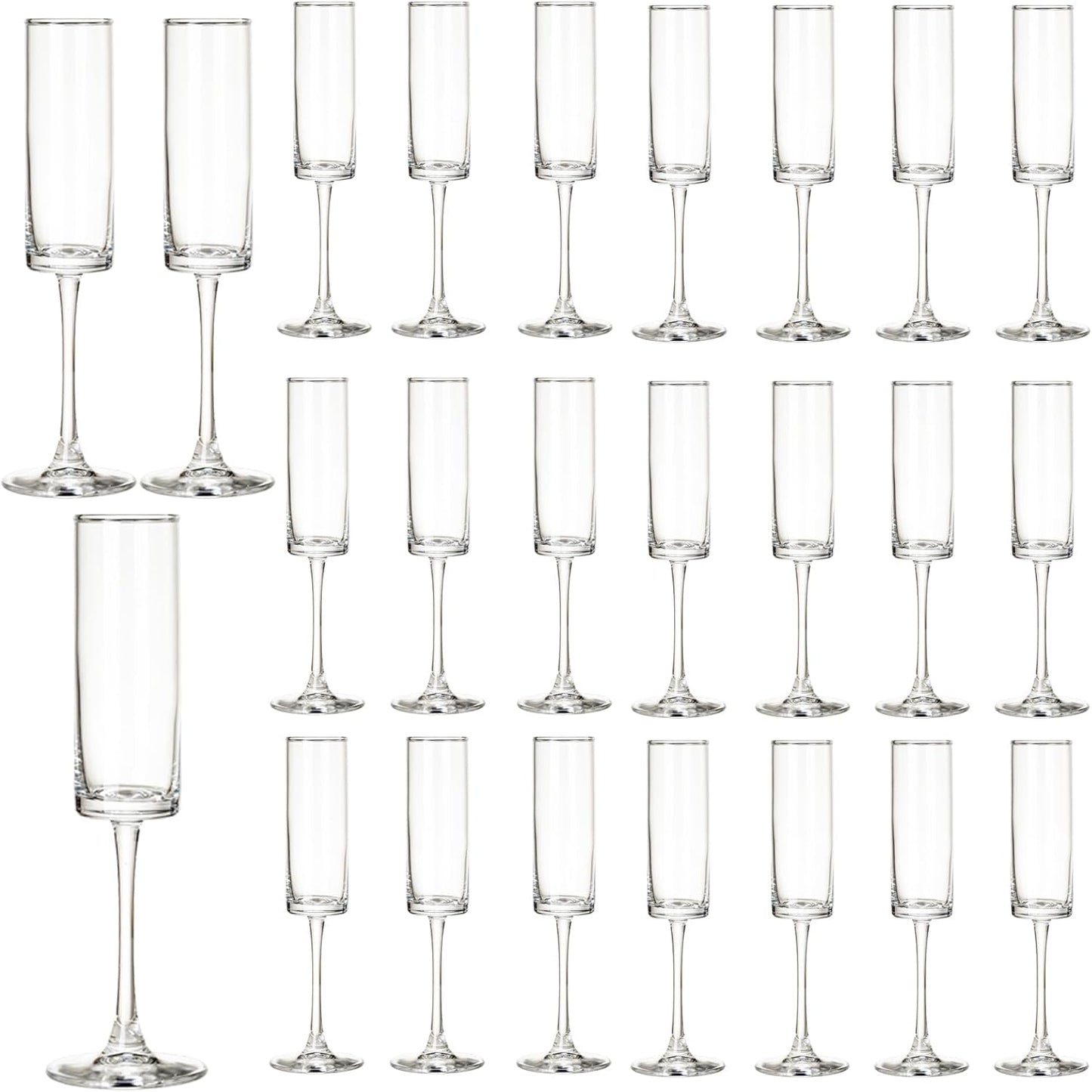 24 Pieces Clear Champagne Flutes 6 OZ Straight Sided Wine Glasses Champagne Long Stem Drinking Colored Glasses,Set of 24 Hand Blown Champagne Flutes Goblets for Wedding Cocktail Cups,Cava, Prosecco