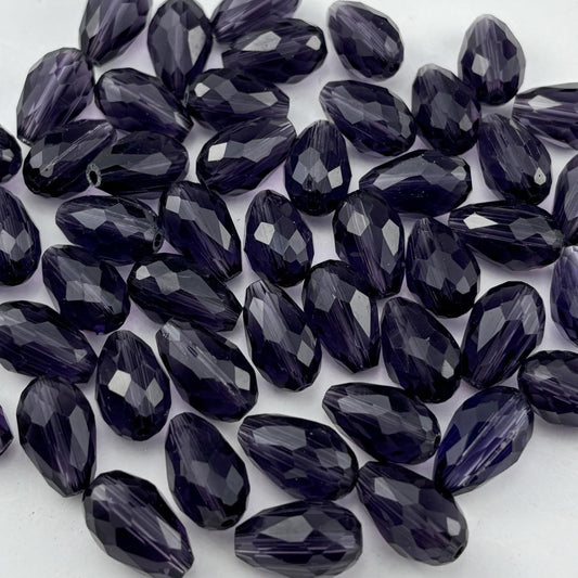 50pcs 10x15mm Teardrop Crystal Glass Beads for Jewelry Making, Faceted Vertical Hole Teardrop Glass Spacer Beads for Wind Chimes Bracelet Earring Necklace DIY Craft(Violet)