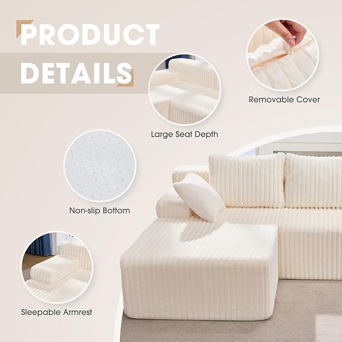 Modular Sectional Sofa Couches L-Shape Couch 3 Seat Modular Sofa Memory Foam - Image 7