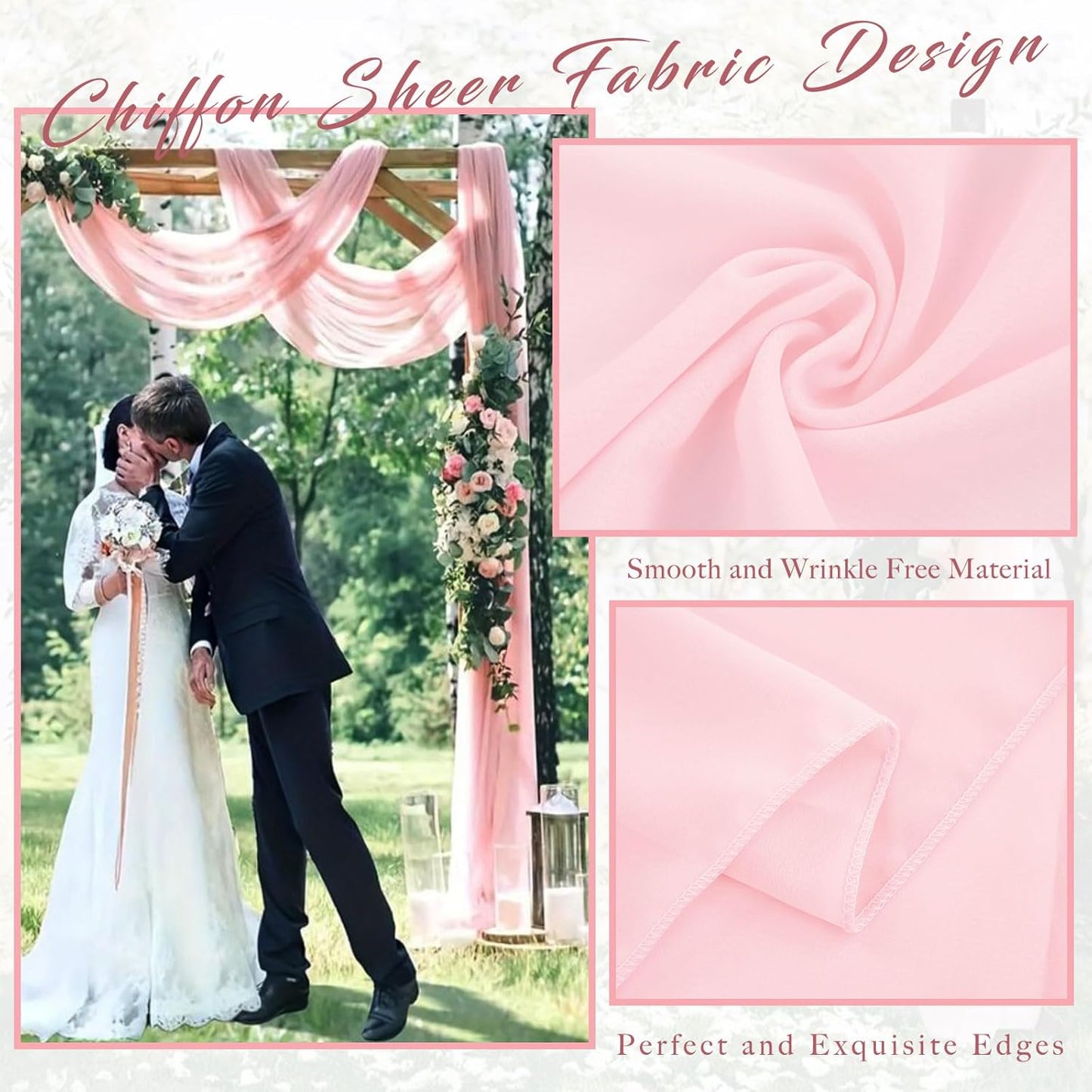 4 Panels Wedding Arch Draping Fabric 20Ft Length x 28" Width Light Pink Arch Drapes Chiffon Fabric Sheer Curtains Backdrop for Party Bridal Decor Wedding Ceremony Ceiling Stage Reception Decorations