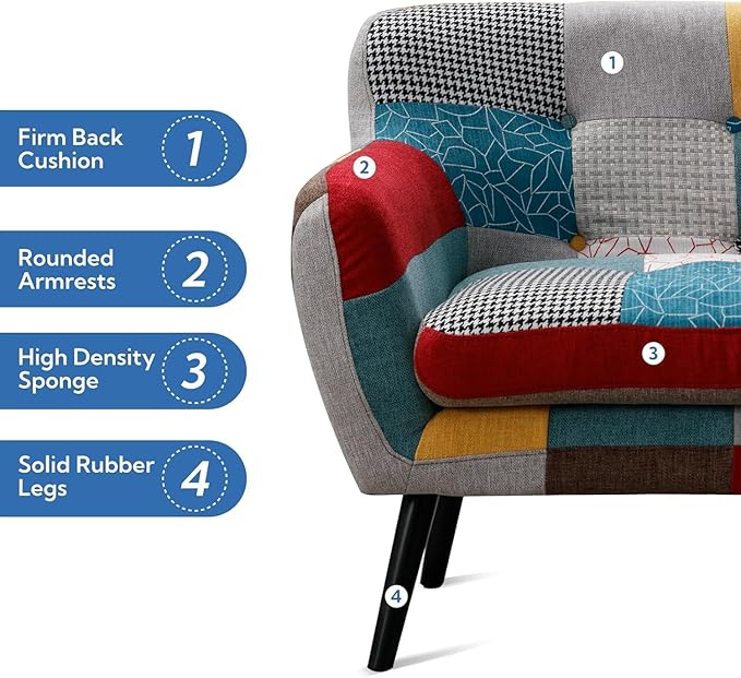 Bonzy Home Modern Colorful 2 Piece Coroful Fabric Sofa Set, Included Accent - Image 4