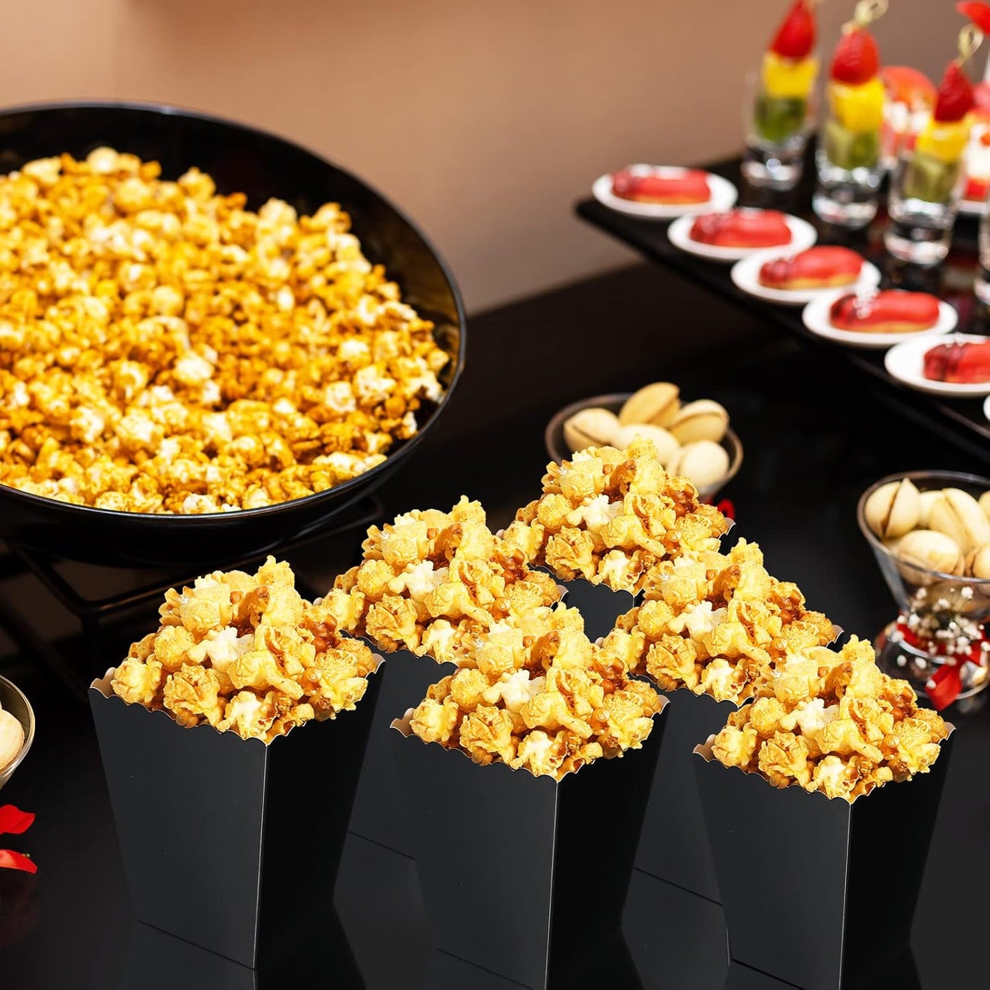 200 Pcs Popcorn Boxes Mini Paper Popcorn Box Cardboard Popcorn Container for Party Disposable Snack Candy Popcorn Bags Popcorn Holder for Birthday Wedding Decoration, 2.2 x 4.2 x 3 Inches (Black)