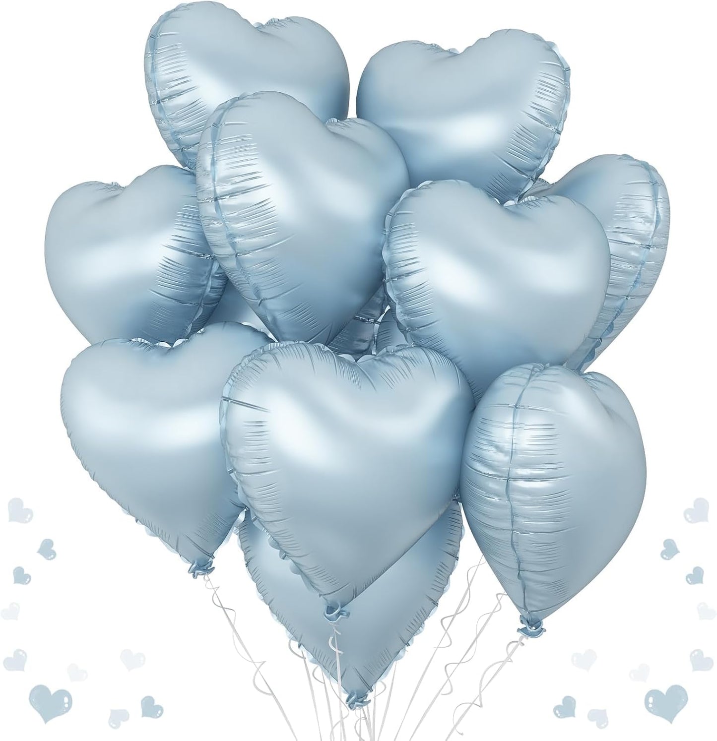 Baby Blue Heart Foil Balloons, 10PCS Light Blue Heart Shape Balloon, 18Inch Large Heart Polyester Film Balloon for Birthday Baby Shower Graduation Wedding Bridal Retirement Winter Party Supplies
