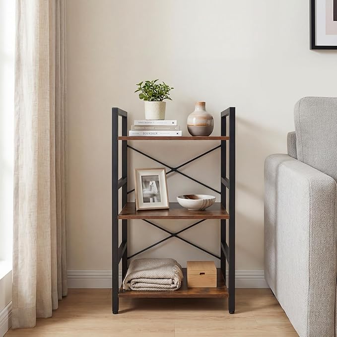 Tangkula 3-Tier Industrial Bookshelf, 16.5" Width Wooden Open Bookcase - Image 4