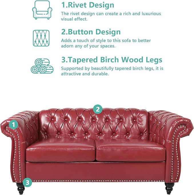 AVZEAR Chesterfield Loveseat Sofa, Upholstered Sofa Modern 2 Seater Couch Sofa - Image 3