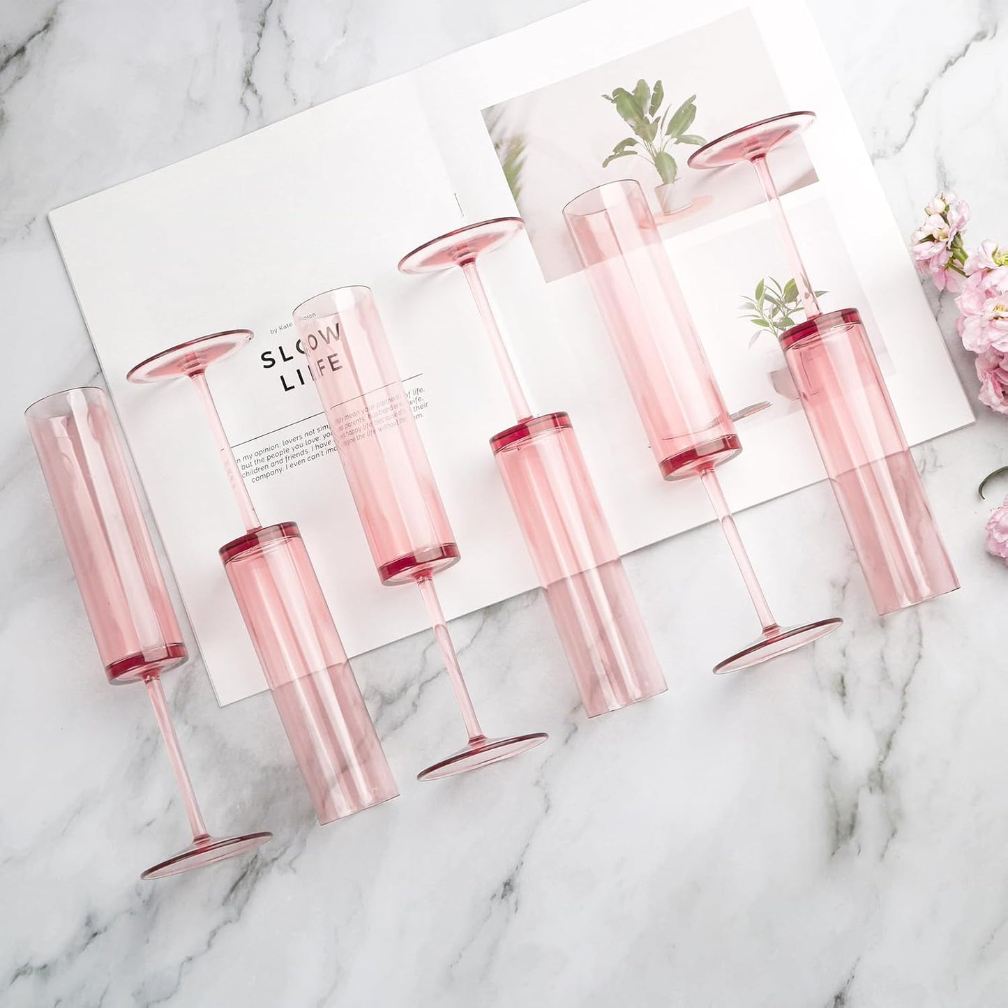 50 PCS Pink Champagne Flutes Plastic 5.4 OZ Clear Acrylic Champagne Flutes Sparkling Wine Glasses Wedding Table Decorations Reusable For Valentines Toasting Engagement Party Supplies (Pink, 50 Pack)