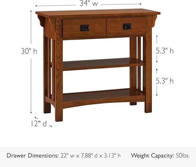 Leick Home Mission Impeccable Bookshelf, Solid Wood, 2 Drawers, 2 Shelves - Image 3