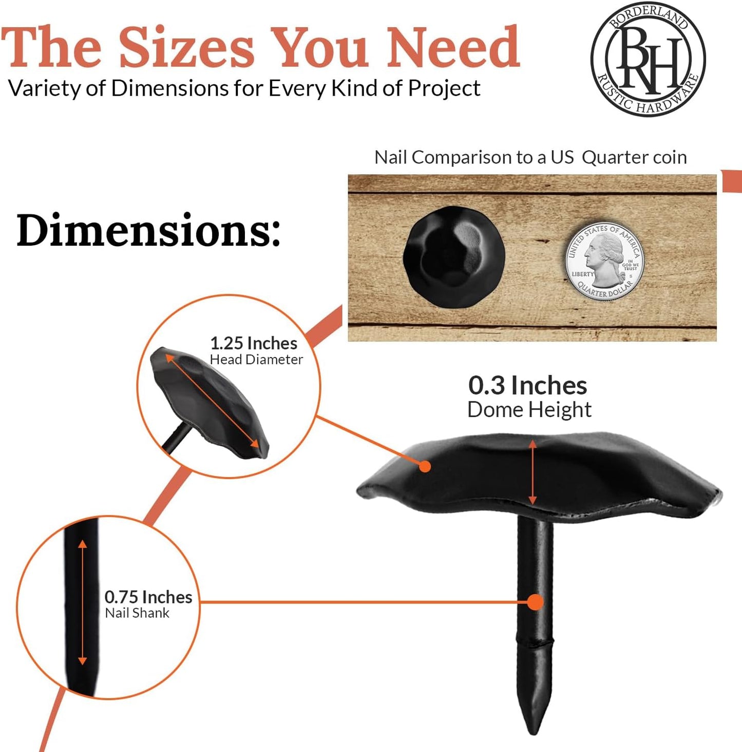 50 Pack 1.25" Round Head Iron Clavos Decorative Nails – Black – Handmade Rustic Round Fasteners for Farmhouse Shutters, Faux Wood Beams, Barn Doors, Shutters, Gates – Ornamental Wood Accent