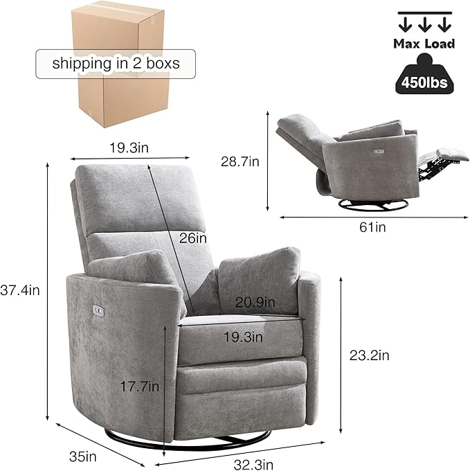 Power Recliner, Nursery Swivel Glider Rocking Chair - Image 2