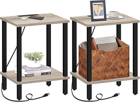TUTOTAK End Table with Charging Station, Small Side Table, Nightstand Bedside by ChoosetutotakFurnitureBuildYourCozyHome