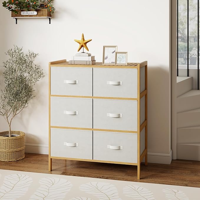 LOKO Fabric Dresser with 6 Drawers, Modern Storage Tower with 6 Folding Fabric - Image 5
