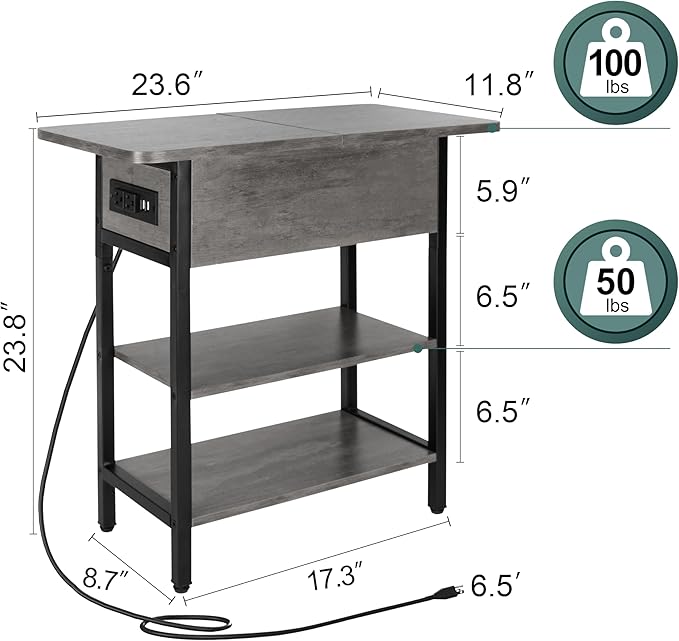 Yoobure End Table with Charging Station, Flip Top Side Table with USB Ports and - Image 3