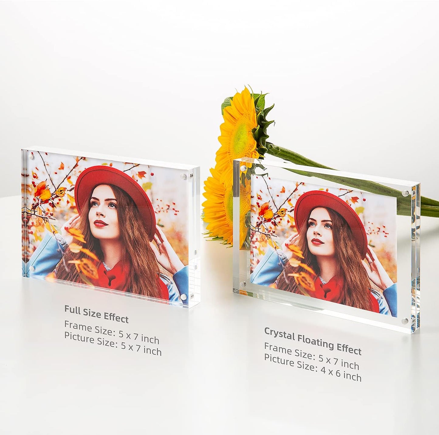 Acrylic Picture Frame, Clear Freestanding Double Sided 20mm Thickness Frameless Magnetic Photo Frames Desktop Display with Gift Box Package (5x7 2 pack)