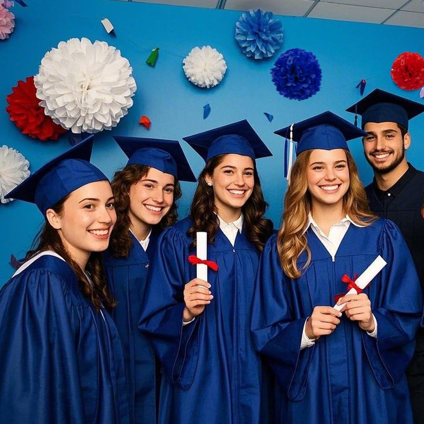 Capesaro Red White and Blue Tissue Paper Pom Poms, 15PCS Tissue Paper Flowers for or 4th of July Patriotic Graduation Birthday Wedding Nautical Baseball Theme Party Decoration