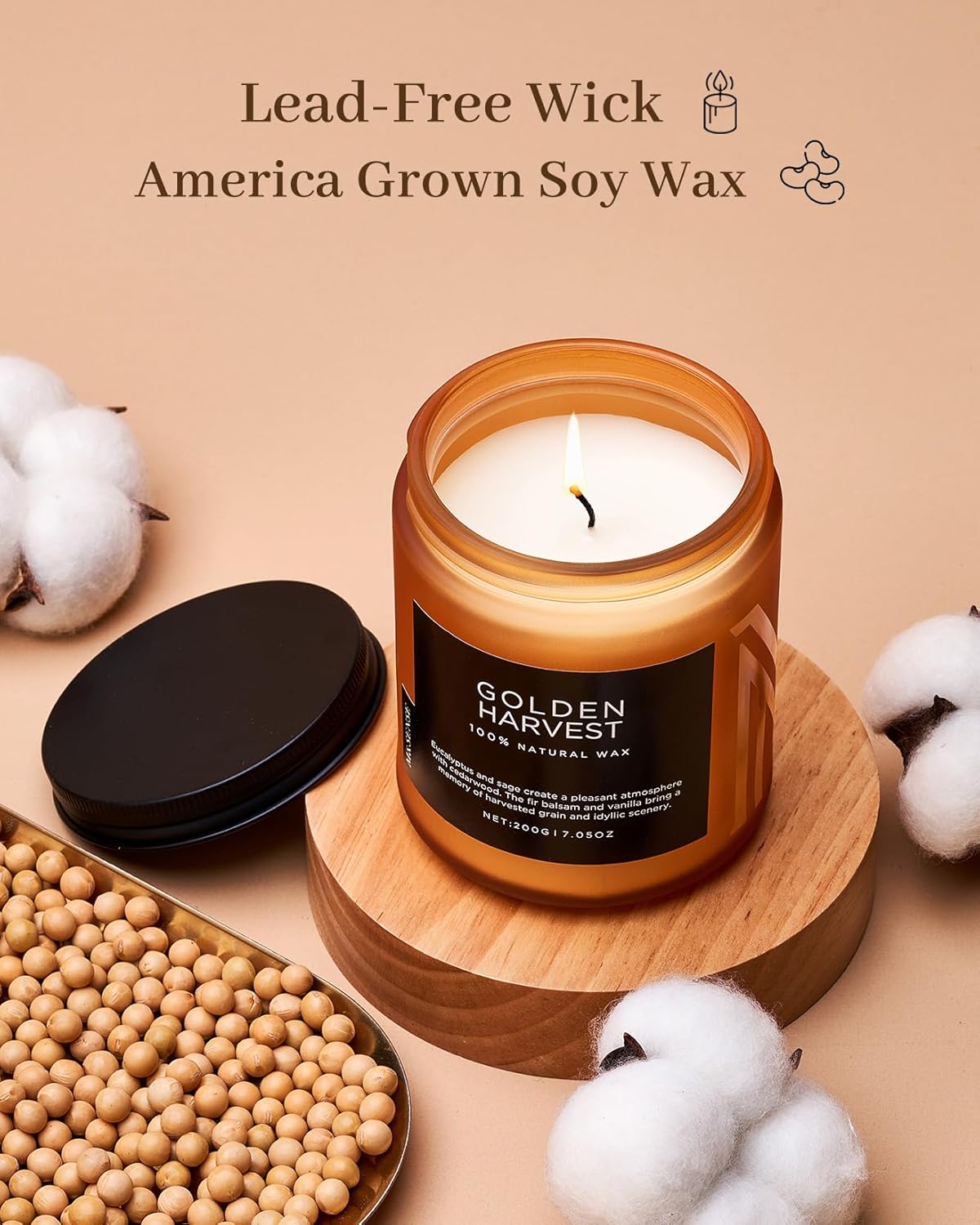 M&SENSE Golden Eucalyptus & Sage Highly Scented Candle, All Natural Soy Wax 2 Cotton Wick 7.05oz 50 Hours Slow Burning Candle Gifts for Birthday Holiday, Decorative for Home