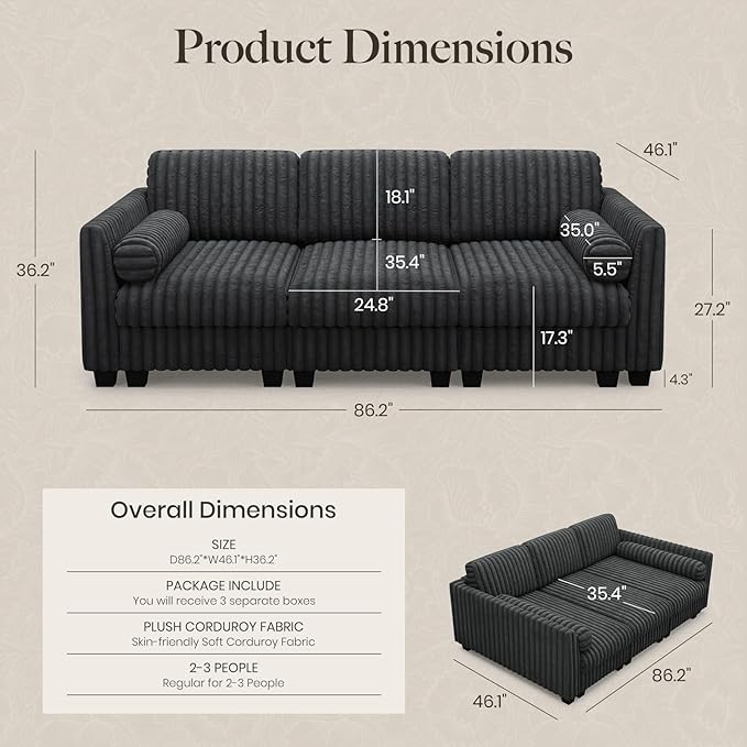 Belffin Plush Corduory Sectional Sleeper Sofa - Image 2