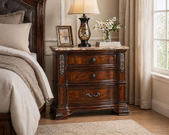 First of a Kind Traditional Wood Bedside Table Santa Monica Collection Cherry by FirstofaKind