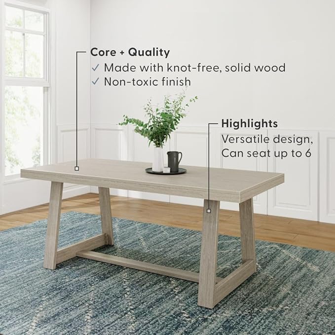 Plank+Beam 72 Inch Farmhouse Dining Table, Solid Wood Rustic Kitchen Table - Image 4