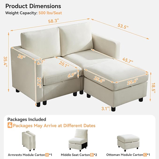 WUTUTUEE 58”Modular Sectional Loveseat Sofa - Image 2
