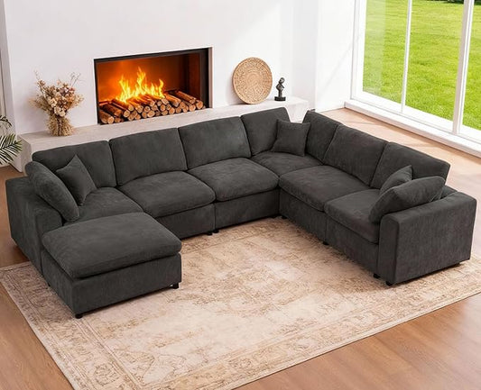 Oversized Modular Sectional Sofa Couch, Large 7 Seater Corner Sofa Modern U by VEPXXP