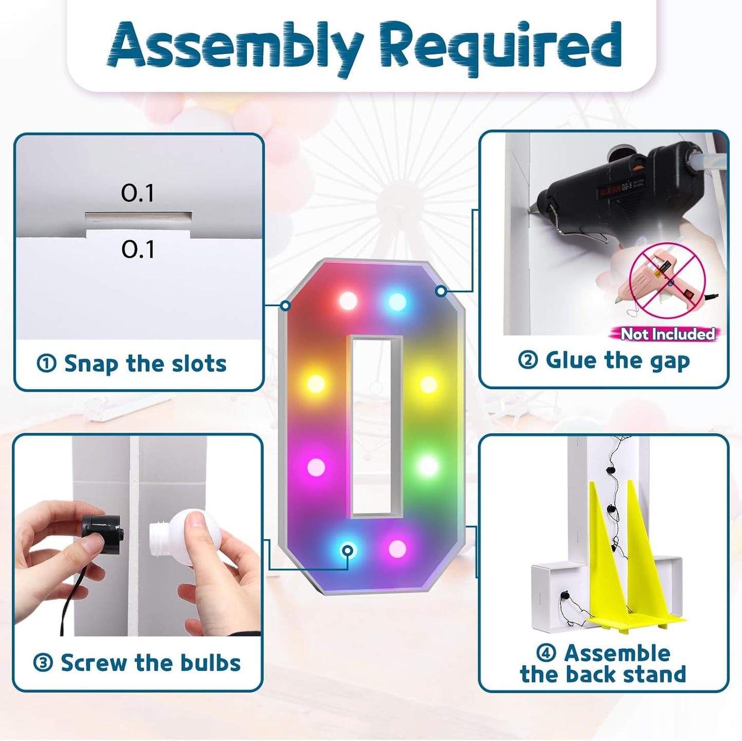 imprsv 3FT Colorful Marquee Light Up Letters O, 18 Color Light Up Alphabet Sign with Remote, Baby & Large Letters for Baby Shower, Birthday, Engagement, Wedding Party Decor